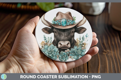GorgeousFarm Western Teal Round Coaster design.