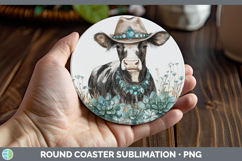 GorgeousFarm Western Teal Round Coaster design.