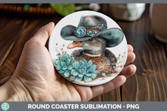 GorgeousFarm Western Teal Round Coaster design.