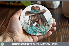 GorgeousFarm Western Teal Round Coaster design.