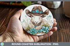 GorgeousFarm Western Teal Round Coaster design.