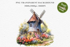 Farm Windmill Floral Landscape House Watercolor Clipart PNG Transparent Print for invitation t-shirt designs sublimation kids printable digital watercolor floral farm windmill barn png, flowers landscape clipart, life jpeg sublimation clip art