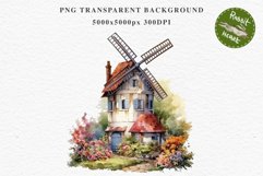 Farm Windmill Floral Landscape House Watercolor Clipart PNG Transparent Print for invitation t-shirt designs sublimation kids printable digital watercolor floral farm windmill barn png, flowers landscape clipart, life jpeg sublimation clip art