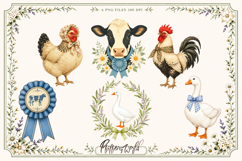 Farmhouse Animal Clipart | Rustic Barnyard Animals PNG Product Image 1