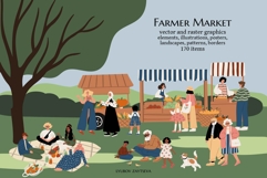Flat vector illustrations of diverse people at farmer market Product Image 1