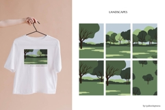 Landscapes illustration set with trees hills and nature Product Image 2