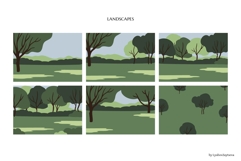 Landscapes illustration set with trees hills and nature Product Image 3