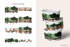 Diverse People at Farmers Market Seamless Borders set Product Image 2