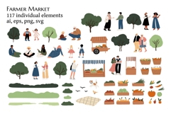 Diverse People at Farmers Market clipart, Element Set Product Image 1