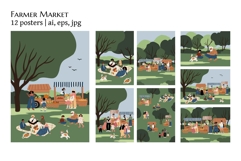 Multicultural Park Farmer Market and Picnic Illustrations Product Image 1
