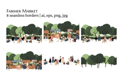 Diverse People at Farmers Market Seamless Borders set Product Image 1