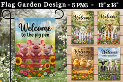 Farmhouse Garden Flag Design, Cute Farm Animals Sublimation Product Image 1