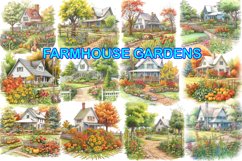 12 Farmhouse Gardens Clipart, Countryside House with Garden Product Image 1