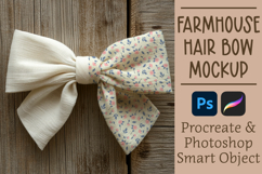 Hair bow mockup with a farmhouse style. Surface pattern mockup for Procreate and Photoshop
