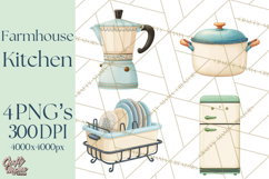 Farmhouse Kitchen Clipart, Rustic Kitchen Appliances PNG Product Image 1