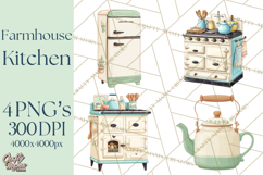Farmhouse Kitchen Clipart, Rustic Kitchen Appliances PNG Product Image 1