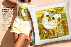 Farmhouse Summer Print | Watercolor Cute Cat JPG, PNG Product Image 1