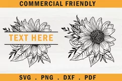 Sunflower svg, Farmhouse sunflower split monogram frame svg Product Image 1