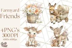 Playful Farm Animal Art, Cute Barnyard Critters PNG Product Image 1