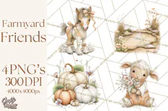 Playful Farm Animal Art, Cute Barnyard Critters PNG Product Image 1