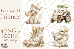 Playful Farm Animal Art, Cute Barnyard Critters PNG Product Image 1