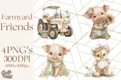 Playful Farm Animal Art, Cute Barnyard Critters PNG Product Image 1