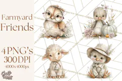Playful Farm Animal Art, Cute Barnyard Critters PNG Product Image 1