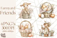 Playful Farm Animal Art, Cute Barnyard Critters PNG Product Image 1