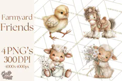 Playful Farm Animal Art, Cute Barnyard Critters PNG Product Image 1