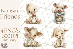 Playful Farm Animal Art, Cute Barnyard Critters PNG Product Image 1