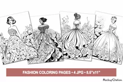 Coloring Pages for Adults | Princess Fashion Dresses JPG Product Image 1