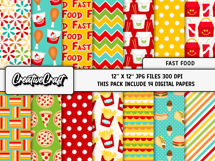 Fast Food Kids Digital Paper &amp; Clipart Kids Bundle PNG Product Image 2