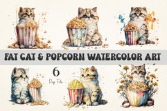 Fat Cat &amp; Popcorn watercolor Sublimation PNG Bundle Product Image 1