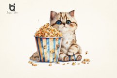 Fat Cat &amp; Popcorn watercolor Sublimation PNG Bundle Product Image 2