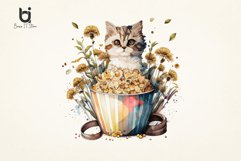 Fat Cat &amp; Popcorn watercolor Sublimation PNG Bundle Product Image 6