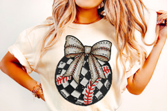 Faux Embroidery Baseball PNG, Coquette Bow PNG, Baseball Bow Product Image 2