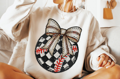 Faux Embroidery Baseball PNG, Coquette Bow PNG, Baseball Bow Product Image 1
