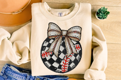 Faux Embroidery Baseball PNG, Coquette Bow PNG, Baseball Bow Product Image 3