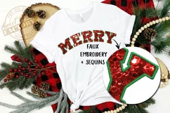 Merry Christmas sublimation, faux embroidery Christmas png Product Image 1
