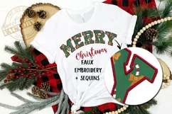 Merry Christmas sublimation, faux embroidery Christmas png Product Image 3