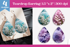 Faux Fur Floral Teardrop Sublimation | Earring PNG Design Product Image 1