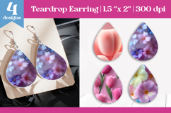Faux Fur Floral Teardrop Sublimation | Earring PNG Design Product Image 1
