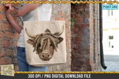 Faux patchwork Highland cow PNG with rustic fabric texture, stitched details and bow, western farmhouse clipart for sublimation designs