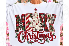 Faux Patchwork Merry Christmas PNG Product Image 1