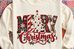 Faux Patchwork Merry Christmas PNG Product Image 4