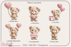 Knitted Heart Bear PNG Bundle, Faux Yarn Teddy Bears, Product Image 5