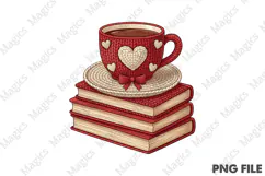Faux Yarn Books and Coffee Valentine PNG Product Image 1