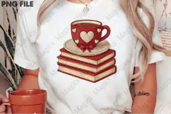 Faux Yarn Books and Coffee Valentine PNG Product Image 2