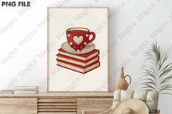 Faux Yarn Books and Coffee Valentine PNG Product Image 3