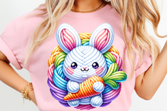 Faux Yarn Happy Easter Png, Crochet png, Latch Hook Easter Bunny Png, Coquette Bow Bunny Png,Clipart